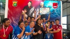 Tim Pokja WHTR menyabet gelar juara usai mengandaskan tim futsal Pokja Wartawan Jakarta Pusat