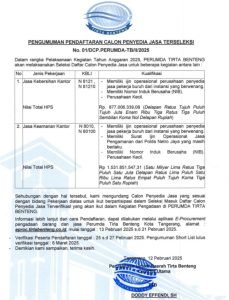 Perumda Tirta Benteng Buka Seleksi Pengadaan Jasa TA2025